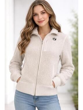 American Eagle Outfitters Women's Off White Fleece Hoodie Zip Up Jacket Size XL